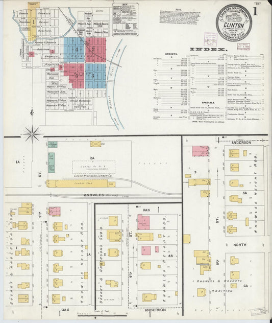 Sanborn Fire Insurance Map from Clinton, Vermillion County, Indiana (1905), Sheet #0001 - Historic Sanborn Fire Insurance Map Print, vintage old map wall art, antique decor, genealogy gift, Indiana Indiana map