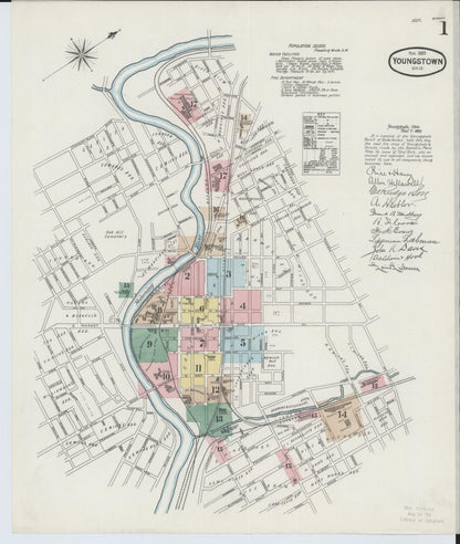 Sanborn Fire Insurance Map from Youngstown, Mahoning County, Ohio (1889), Sheet #0001 - Historic Sanborn Fire Insurance Map Print, vintage old map wall art, antique decor, genealogy gift, Ohio Ohio map