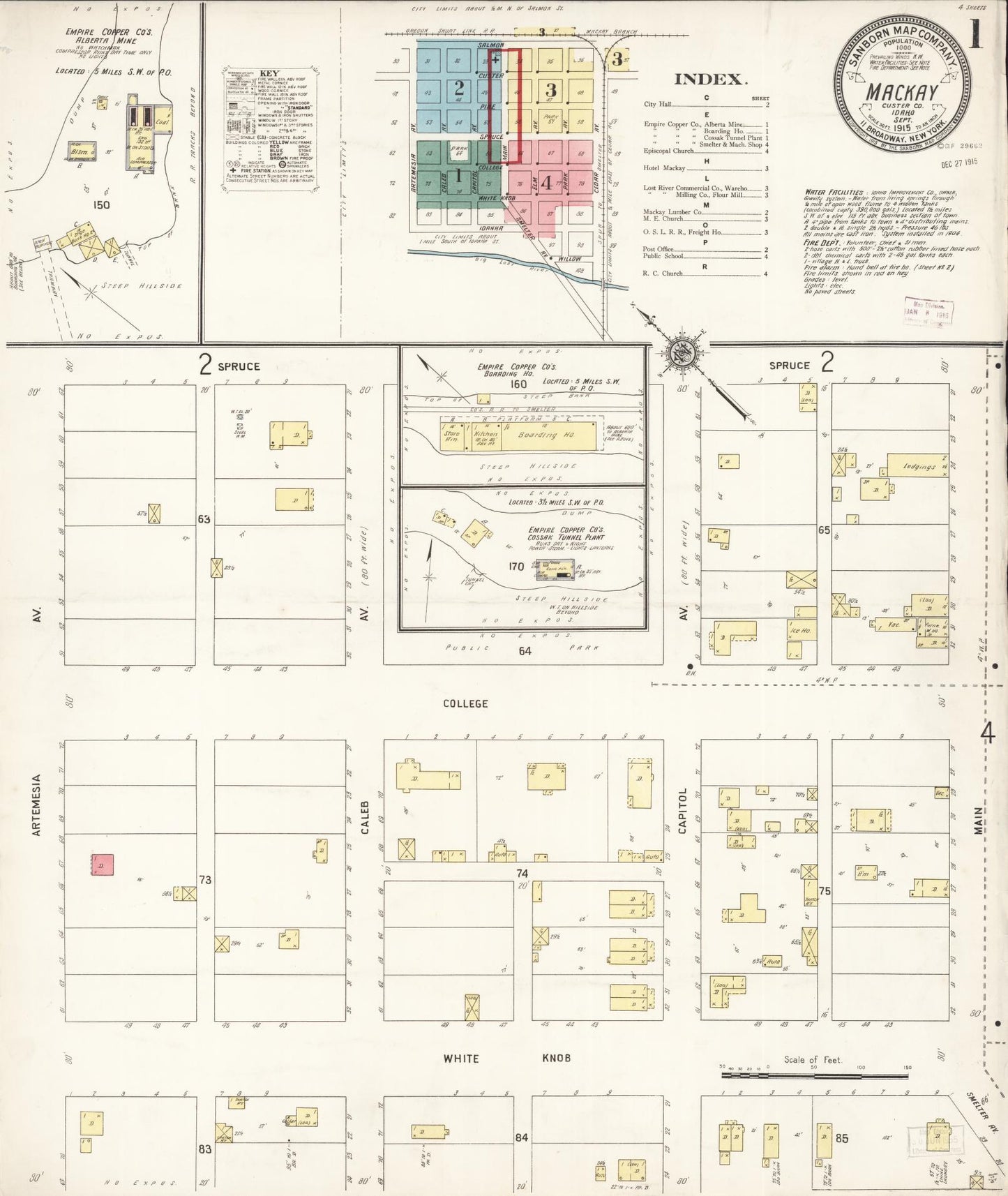 Sanborn Fire Insurance Map from Mackay, Custer County, Idaho (1915), Sheet #0001 - Complete Map Set gallery image, historic Sanborn map, vintage wall art, Idaho Idaho