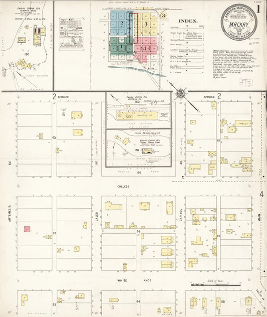Sanborn Fire Insurance Map from Mackay, Custer County, Idaho (1915), Sheet #0001 - Complete Map Set gallery image, historic Sanborn map, vintage wall art, Idaho Idaho