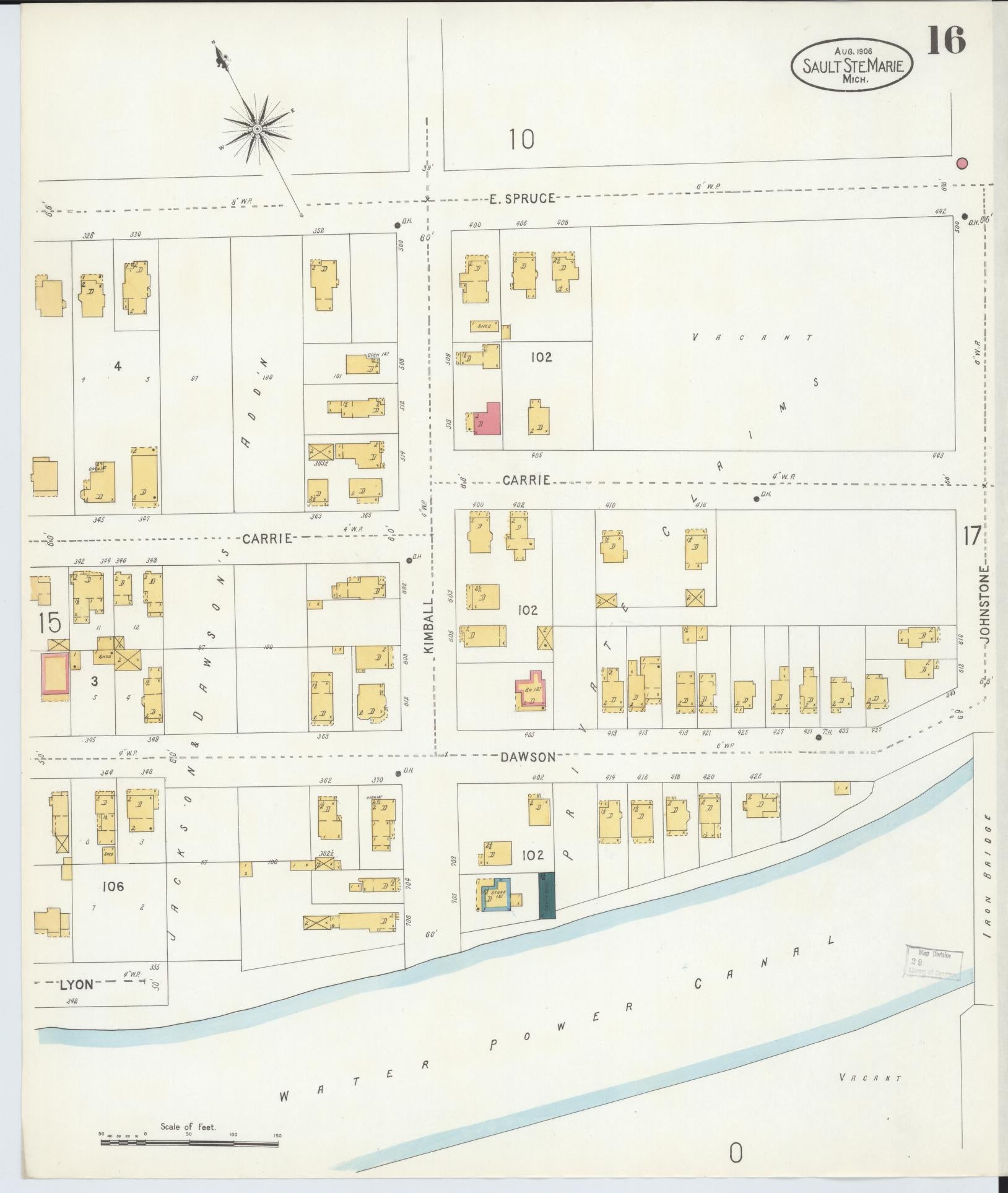 Sanborn Fire Insurance Map from Sault Sainte Marie, Chippewa County, Michigan (1906), Sheet #0016 - Complete Map Set gallery image, historic Sanborn map, vintage wall art, Michigan Michigan