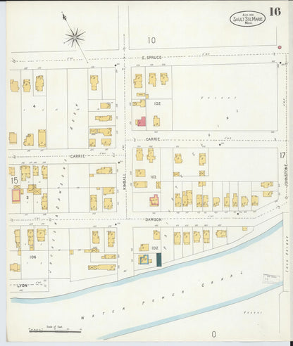 Sanborn Fire Insurance Map from Sault Sainte Marie, Chippewa County, Michigan (1906), Sheet #0016 - Complete Map Set gallery image, historic Sanborn map, vintage wall art, Michigan Michigan