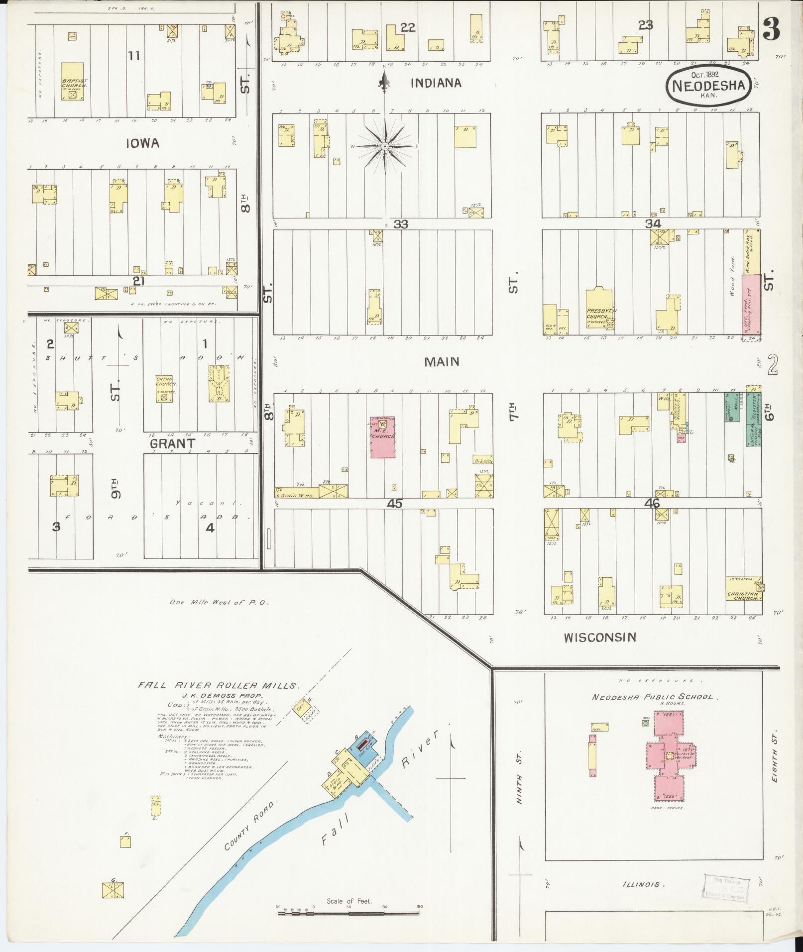 Sanborn Fire Insurance Map from Neodesha, Wilson County, Kansas (1892), Sheet #0003 - Historic Sanborn Fire Insurance Map Print, vintage old map wall art, antique decor, genealogy gift, Kansas Kansas map