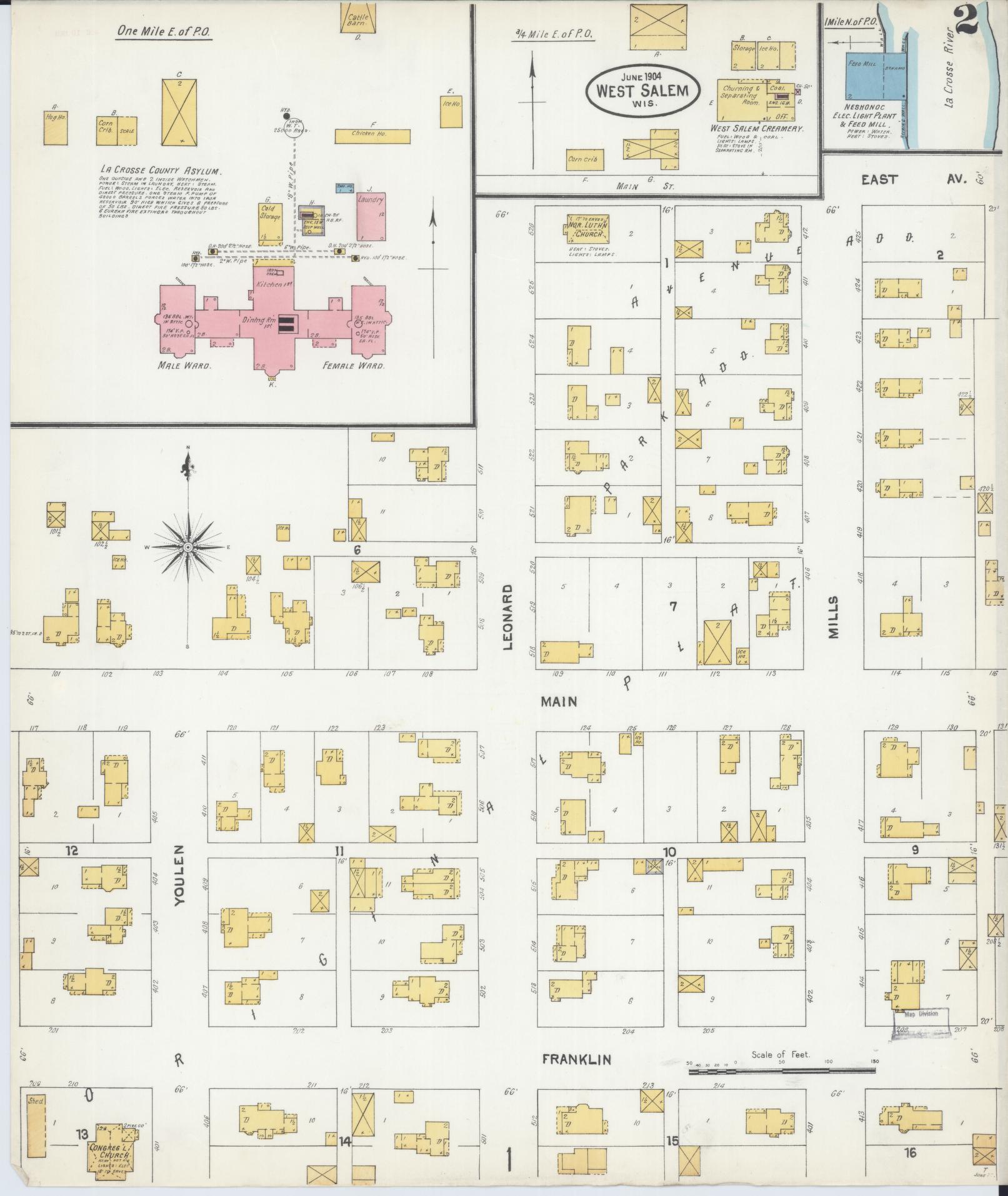 Sanborn Fire Insurance Map from West Salem, La Crosse County, Wisconsin (1904), Sheet #0002 - Historic Sanborn Fire Insurance Map Print, vintage old map wall art, antique decor, genealogy gift, Wisconsin Wisconsin map
