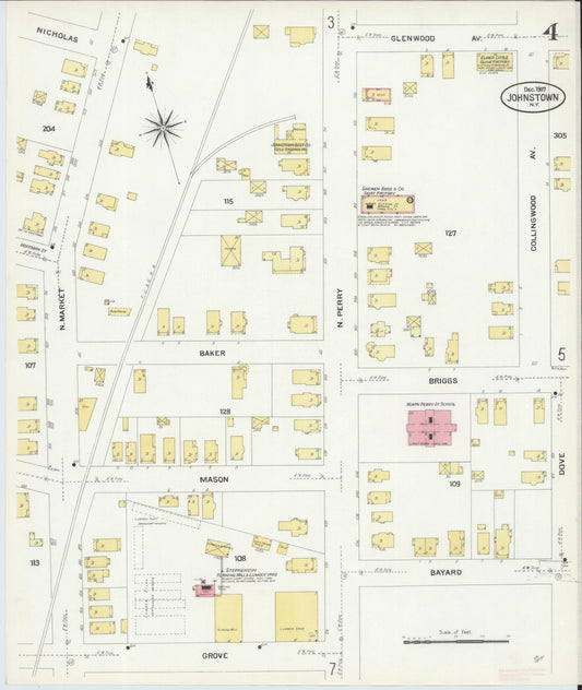 Sanborn Fire Insurance Map from Johnstown, Fulton County, New York (1907), Sheet #0004 - Historic Sanborn Fire Insurance Map Print, vintage old map wall art, antique decor, genealogy gift, New York New York map