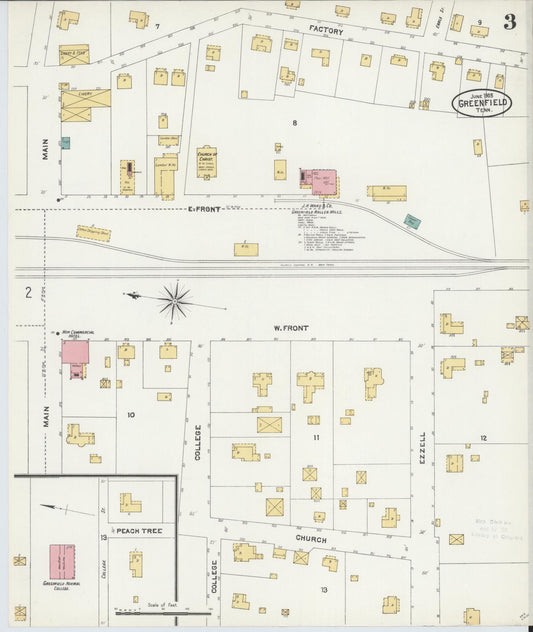 Sanborn Fire Insurance Map from Greenfield, Weakley County, Tennessee (1905), Sheet #0003 - Historic Sanborn Fire Insurance Map Print, vintage old map wall art, antique decor, genealogy gift, Tennessee Tennessee map
