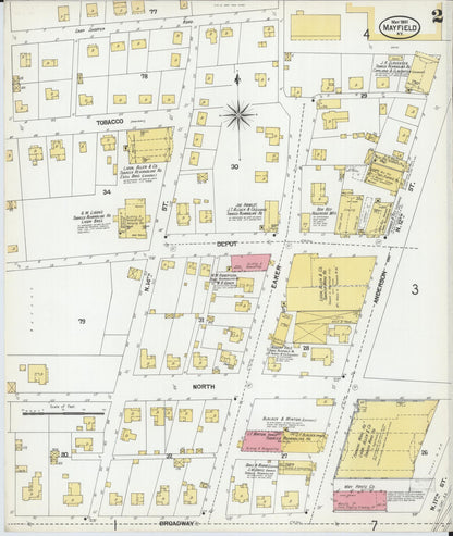 Sanborn Fire Insurance Map from Mayfield, Graves County, Kentucky (1901), Sheet #0002 - Complete Map Set gallery image, historic Sanborn map, vintage wall art, Kentucky Kentucky