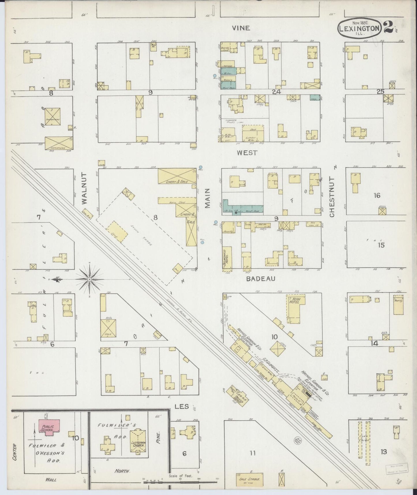 Sanborn Fire Insurance Map from Lexington, McLean County, Illinois (1892), Sheet #0002 - Historic Sanborn Fire Insurance Map Print, vintage old map wall art, antique decor, genealogy gift, Illinois Illinois map