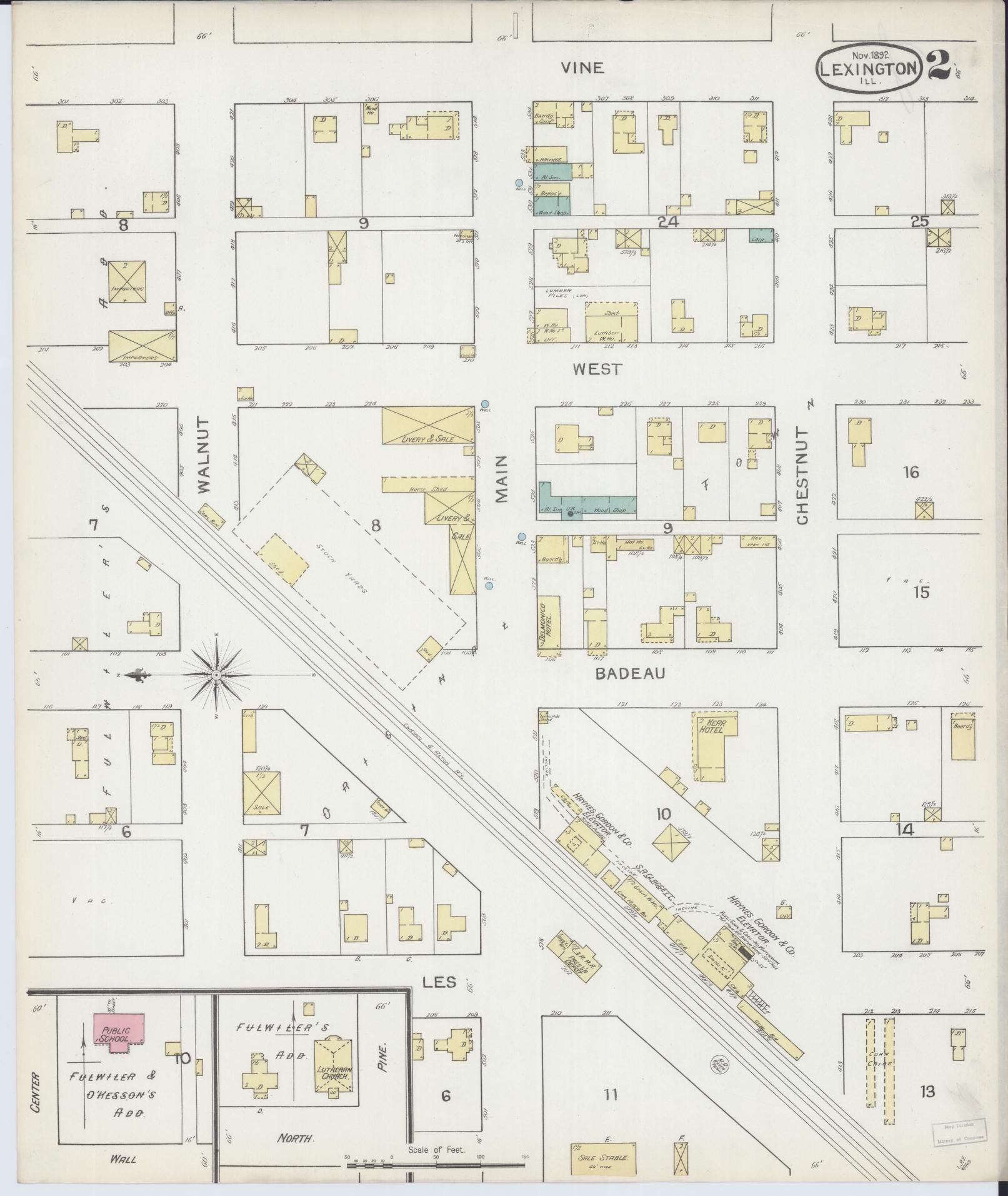 Sanborn Fire Insurance Map from Lexington, McLean County, Illinois (1892), Sheet #0002 - Historic Sanborn Fire Insurance Map Print, vintage old map wall art, antique decor, genealogy gift, Illinois Illinois map