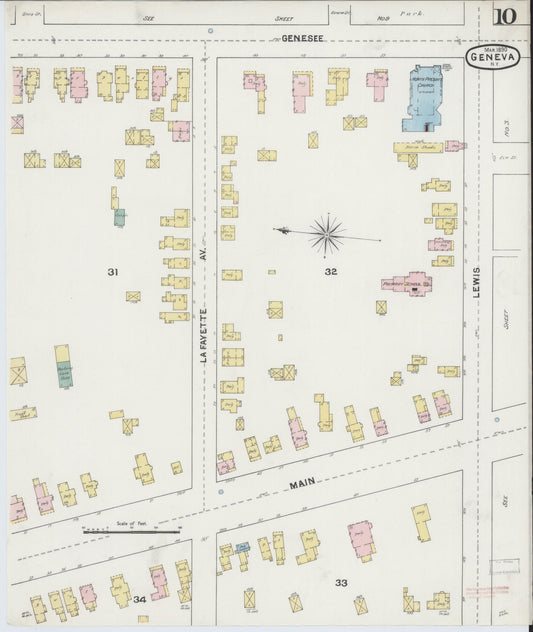 Sanborn Fire Insurance Map from Geneva, Ontario County, New York (1890), Sheet #0010 - Historic Sanborn Fire Insurance Map Print, vintage old map wall art, antique decor, genealogy gift, New York New York map