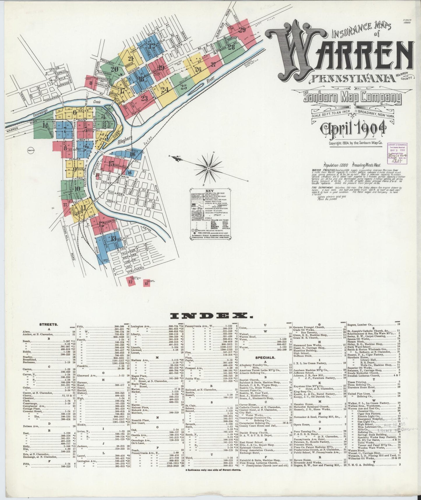 Sanborn Fire Insurance Map from Warren, Warren County, Pennsylvania (1904), Sheet #0001 - Complete Map Set gallery image, historic Sanborn map, vintage wall art, Pennsylvania Pennsylvania