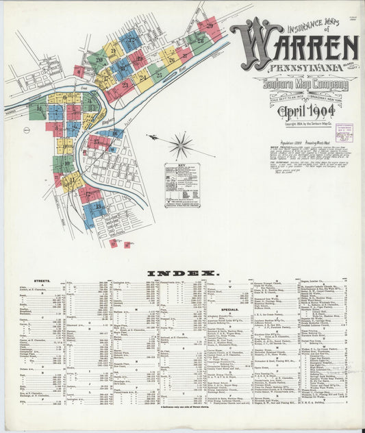 Sanborn Fire Insurance Map from Warren, Warren County, Pennsylvania (1904), Sheet #0001 - Complete Map Set gallery image, historic Sanborn map, vintage wall art, Pennsylvania Pennsylvania