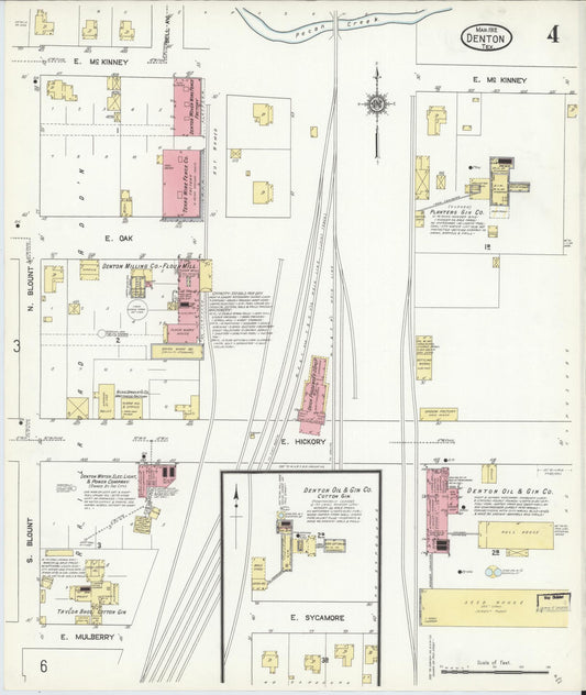 Sanborn Fire Insurance Map from Denton, Denton County, Texas (1912), Sheet #0004 - Historic Sanborn Fire Insurance Map Print, vintage old map wall art, antique decor, genealogy gift, Texas Texas map