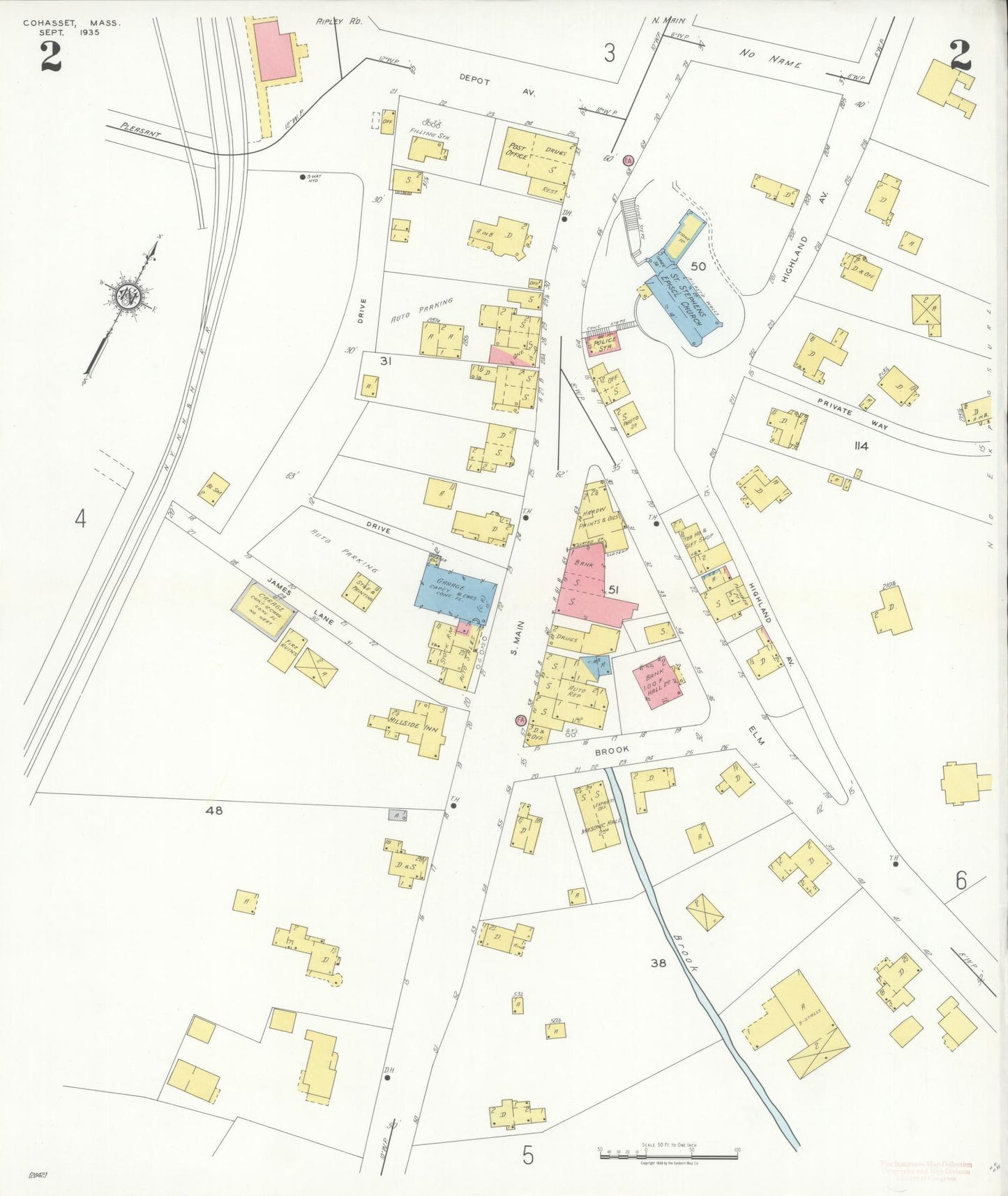 Sanborn Fire Insurance Map from Cohasset, Norfolk County, Massachusetts (1935), Sheet #0002 - Complete Map Set gallery image, historic Sanborn map, vintage wall art, Massachusetts Massachusetts