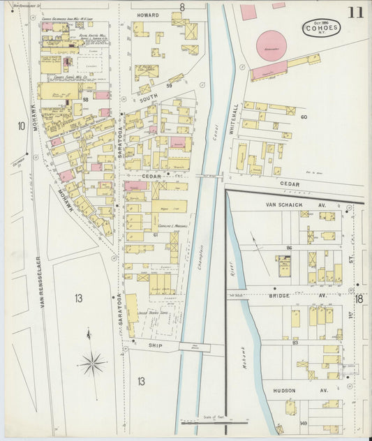 Sanborn Fire Insurance Map from Cohoes, Albany County, New York (1896), Sheet #0011 - Historic Sanborn Fire Insurance Map Print, vintage old map wall art, antique decor, genealogy gift, New York New York map
