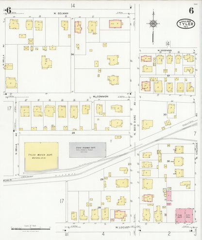 Sanborn Fire Insurance Map from Tyler, Smith County, Texas (1928), Sheet #0006 - Complete Map Set gallery image, historic Sanborn map, vintage wall art, Texas Texas