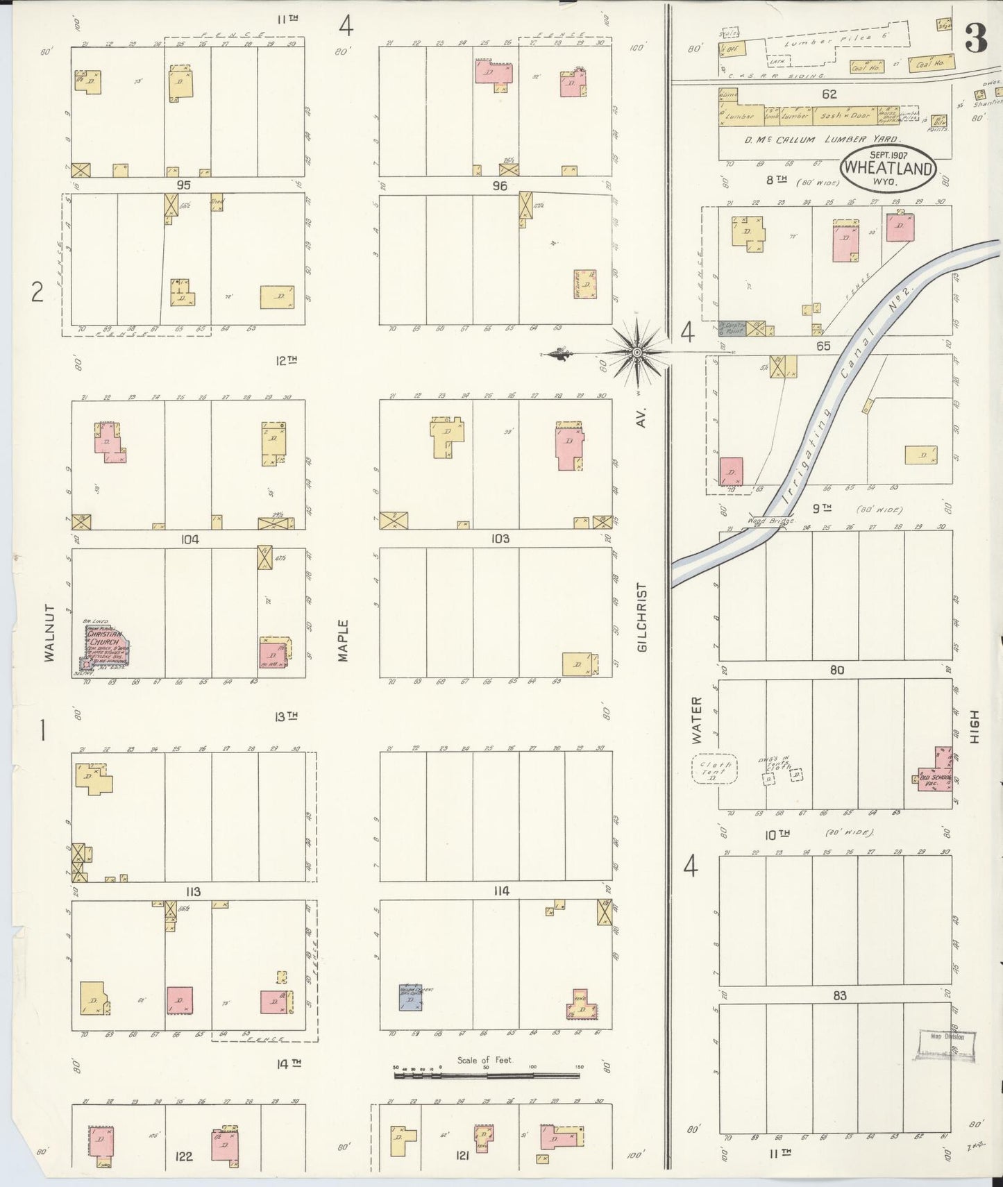 Sanborn Fire Insurance Map from Wheatland, Platte County, Wyoming (1907), Sheet #0003 - Complete Map Set gallery image, historic Sanborn map, vintage wall art, Wyoming Wyoming