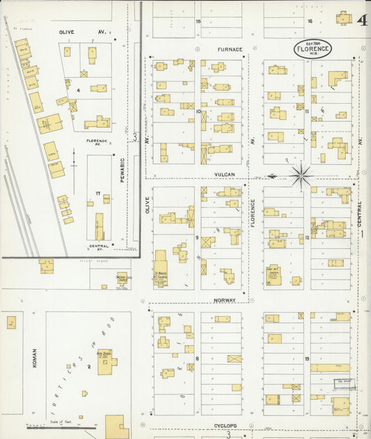 Sanborn Fire Insurance Map from Florence, Florence County, Wisconsin (1904), Sheet #0004 - Historic Sanborn Fire Insurance Map Print, vintage old map wall art, antique decor, genealogy gift, Wisconsin Wisconsin map