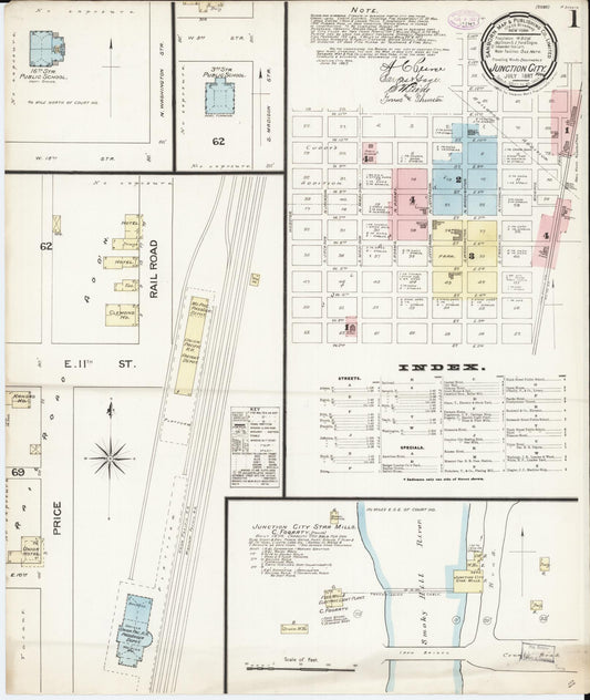 Sanborn Fire Insurance Map from Junction City, Geary County, Kansas (1887), Sheet #0001 - Historic Sanborn Fire Insurance Map Print, vintage old map wall art, antique decor, genealogy gift, Kansas Kansas map