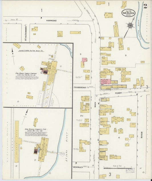 Sanborn Fire Insurance Map from Van Buren, Aroostook County, Maine (1911), Sheet #0002 - Historic Sanborn Fire Insurance Map Print, vintage old map wall art, antique decor, genealogy gift, Maine Maine map