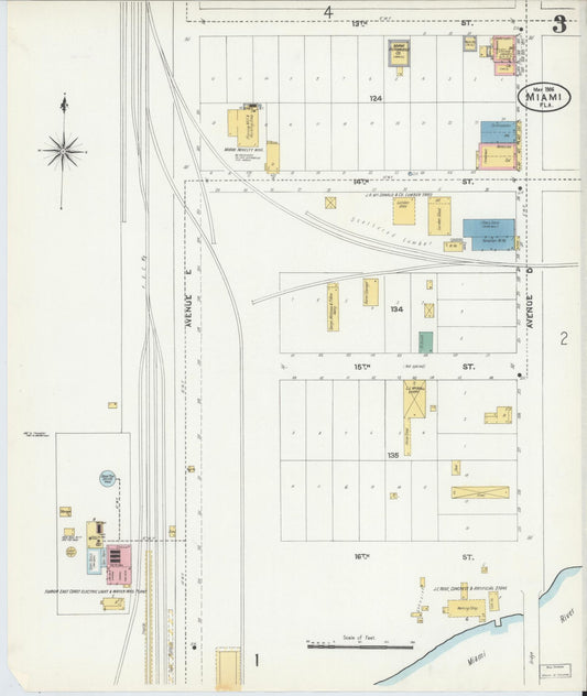 Sanborn Fire Insurance Map from Miami, Dade County, Florida (1906), Sheet #0003 - Historic Sanborn Fire Insurance Map Print, vintage old map wall art, antique decor, genealogy gift, Florida Florida map