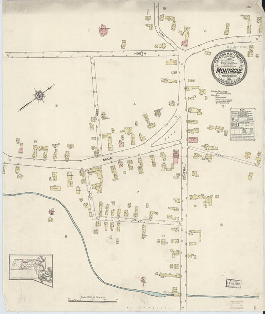 Sanborn Fire Insurance Map from Montague, Franklin County, Massachusetts (1914), Sheet #0001 - Historic Sanborn Fire Insurance Map Print, vintage old map wall art, antique decor, genealogy gift, Massachusetts Massachusetts map