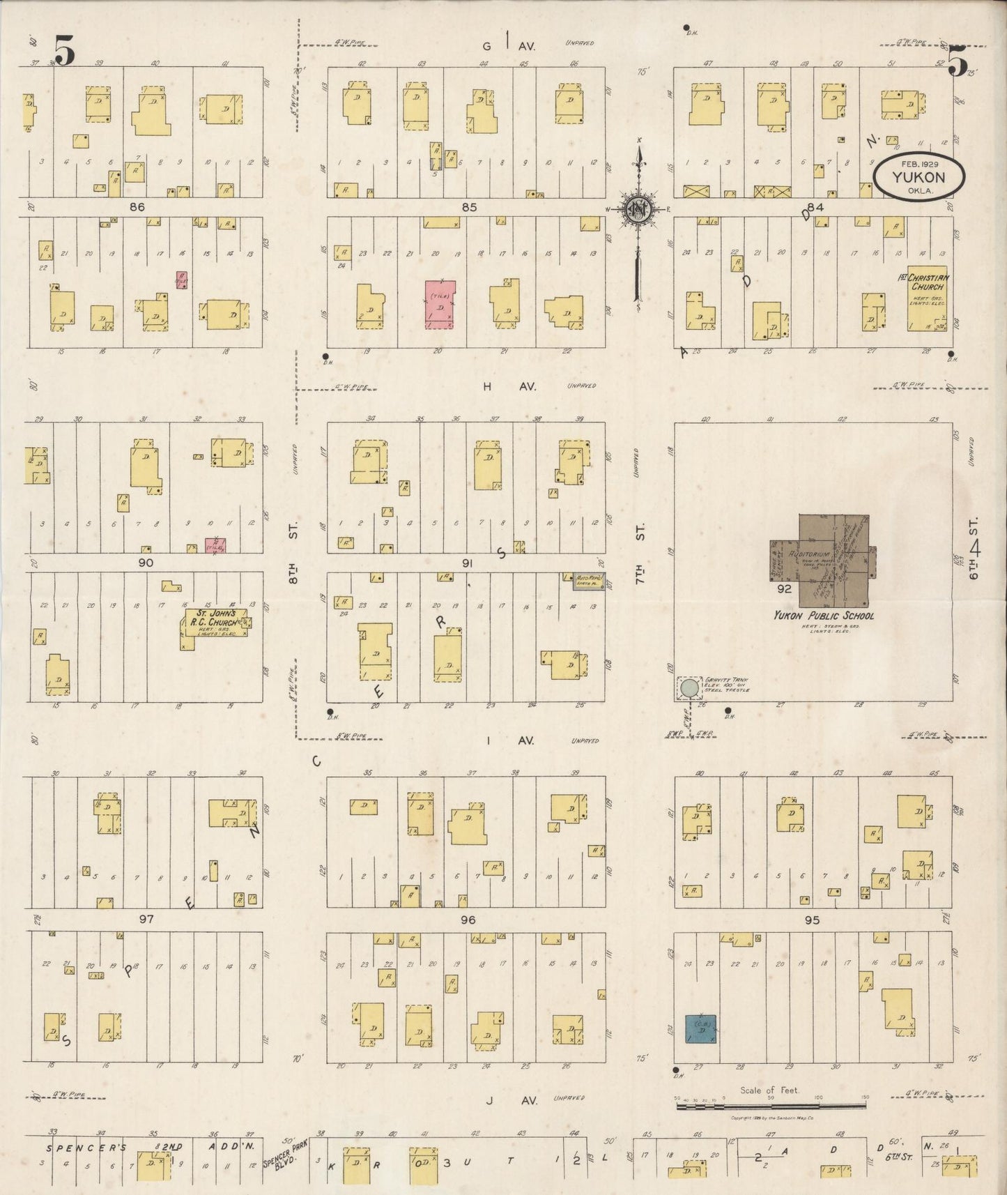 Sanborn Fire Insurance Map from Yukon, Canadian County, Oklahoma (1929), Sheet #0005 - Complete Map Set gallery image, historic Sanborn map, vintage wall art, Oklahoma Oklahoma