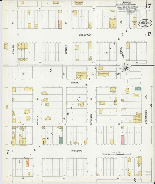 Sanborn Fire Insurance Map from Kankakee, Kankakee County, Illinois (1901), Sheet #0017 - Historic Sanborn Fire Insurance Map Print, vintage old map wall art, antique decor, genealogy gift, Illinois Illinois map