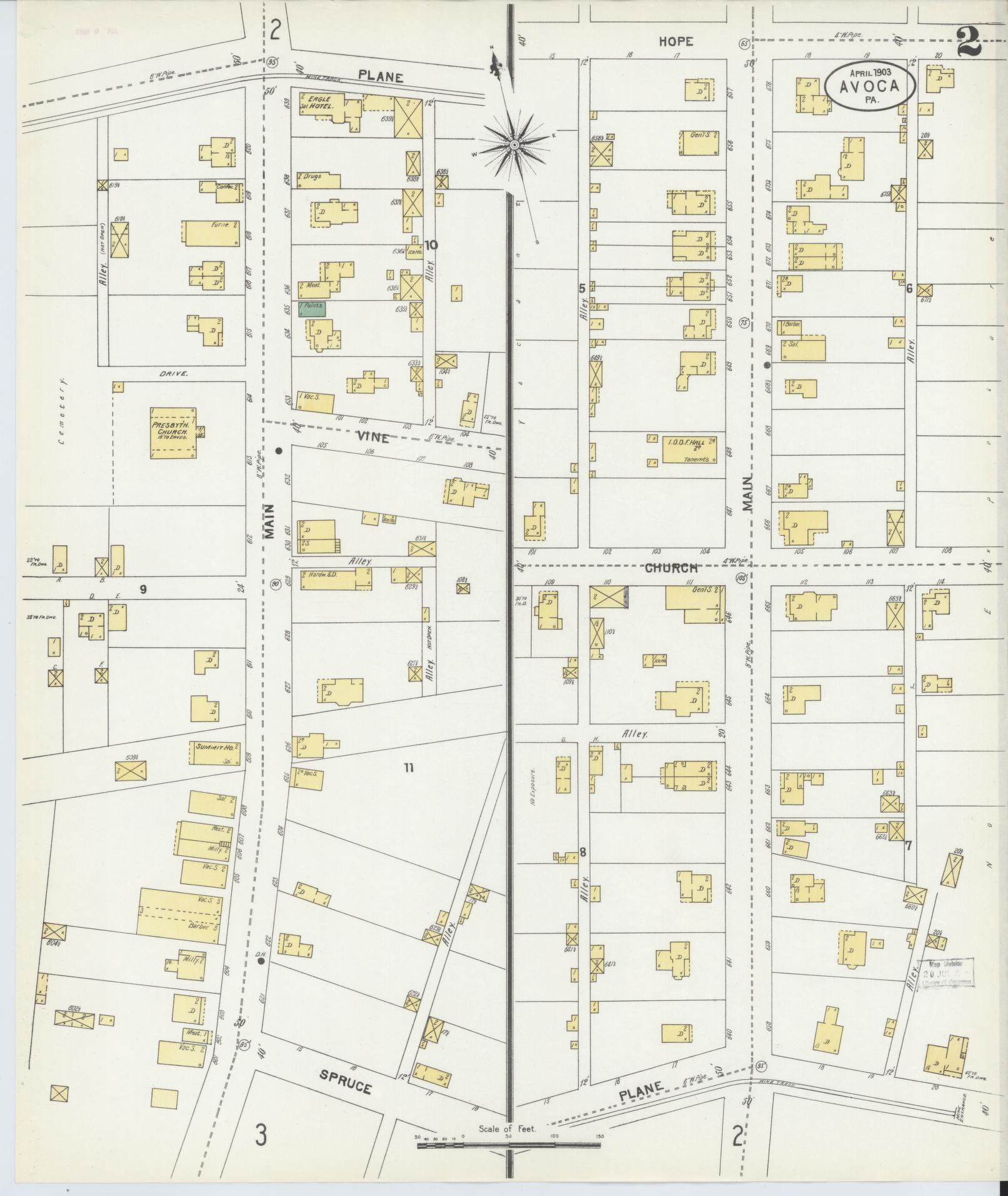 Sanborn Fire Insurance Map from Avoca, Luzerne County, Pennsylvania (1903), Sheet #0002 - Historic Sanborn Fire Insurance Map Print, vintage old map wall art, antique decor, genealogy gift, Pennsylvania Pennsylvania map