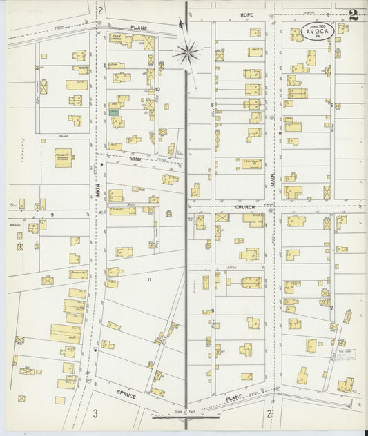 Sanborn Fire Insurance Map from Avoca, Luzerne County, Pennsylvania (1903), Sheet #0002 - Historic Sanborn Fire Insurance Map Print, vintage old map wall art, antique decor, genealogy gift, Pennsylvania Pennsylvania map
