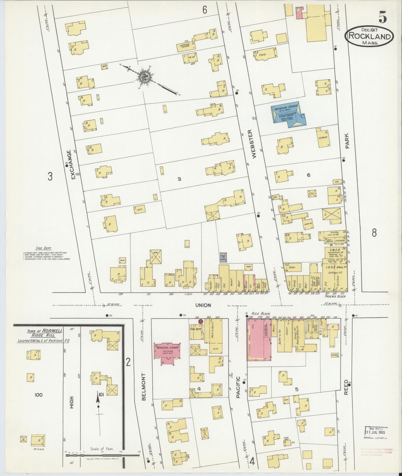 Sanborn Fire Insurance Map from Rockland, Plymouth County, Massachusetts (1917), Sheet #0005 - Historic Sanborn Fire Insurance Map Print, vintage old map wall art, antique decor, genealogy gift, Massachusetts Massachusetts map