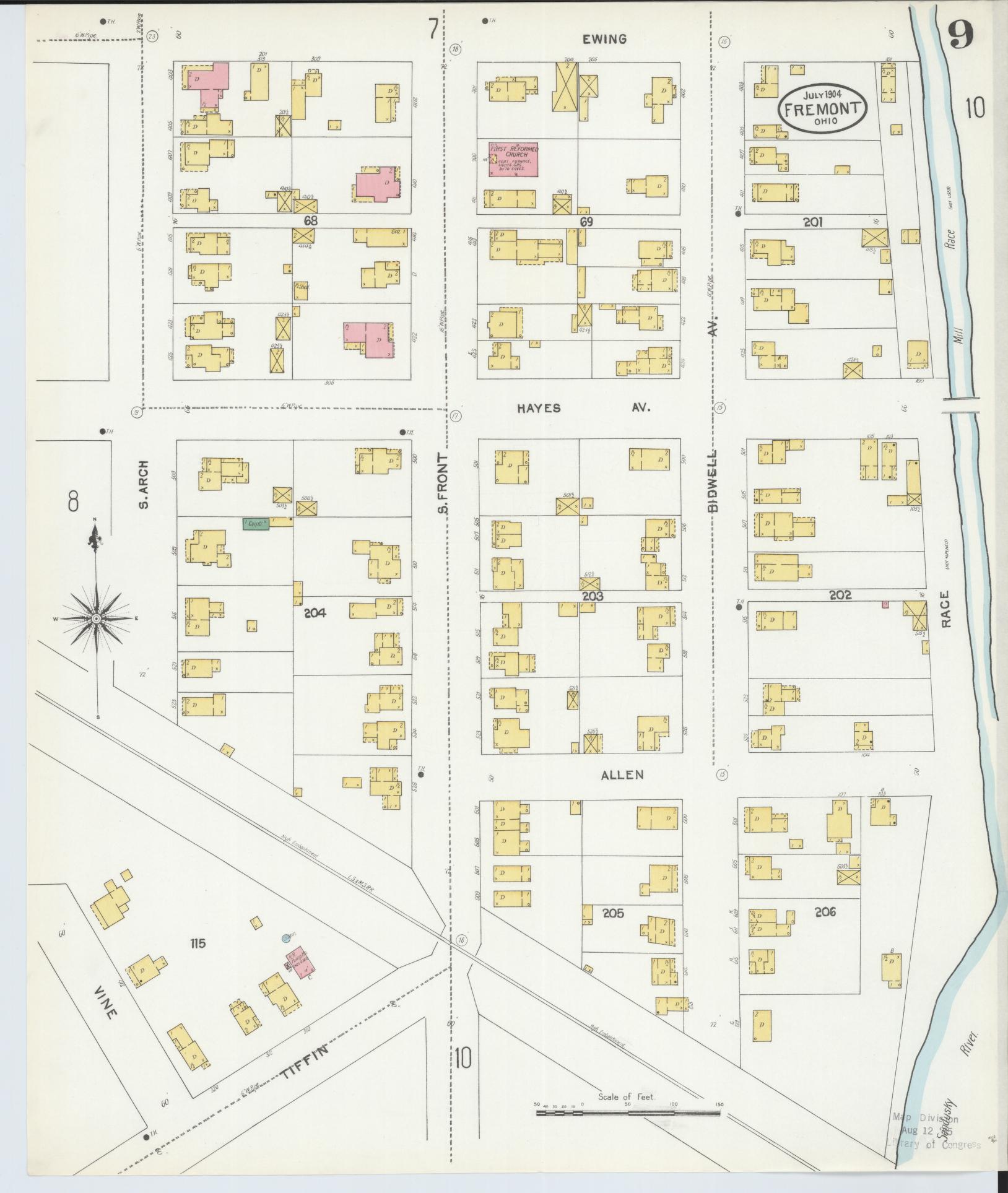 Sanborn Fire Insurance Map from Fremont, Sandusky County, Ohio (1904), Sheet #0009 - Complete Map Set gallery image, historic Sanborn map, vintage wall art, Ohio Ohio