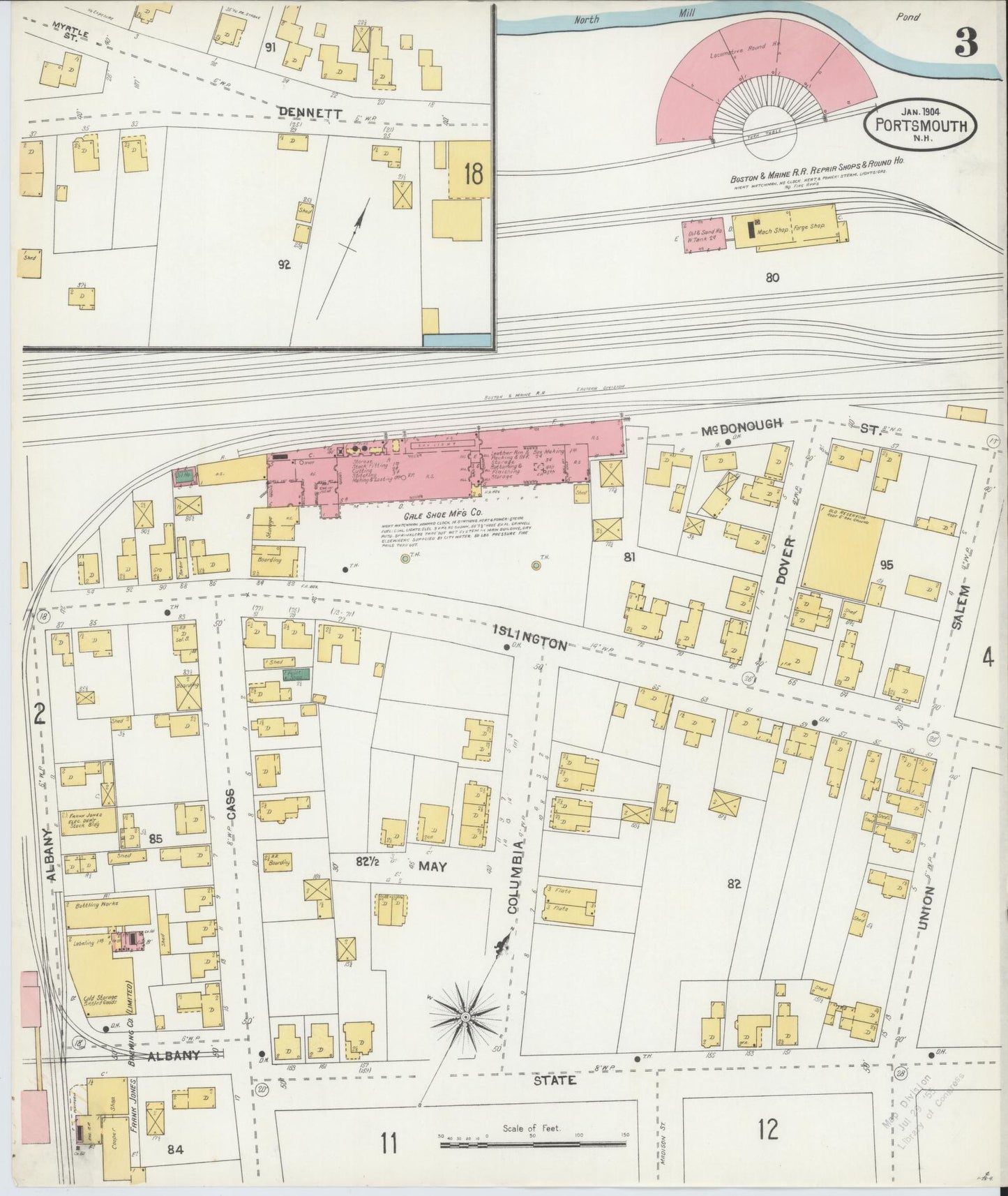 Sanborn Fire Insurance Map from Portsmouth, Rockingham County, New Hampshire (1904), Sheet #0003 - Complete Map Set gallery image, historic Sanborn map, vintage wall art, New Hampshire New Hampshire