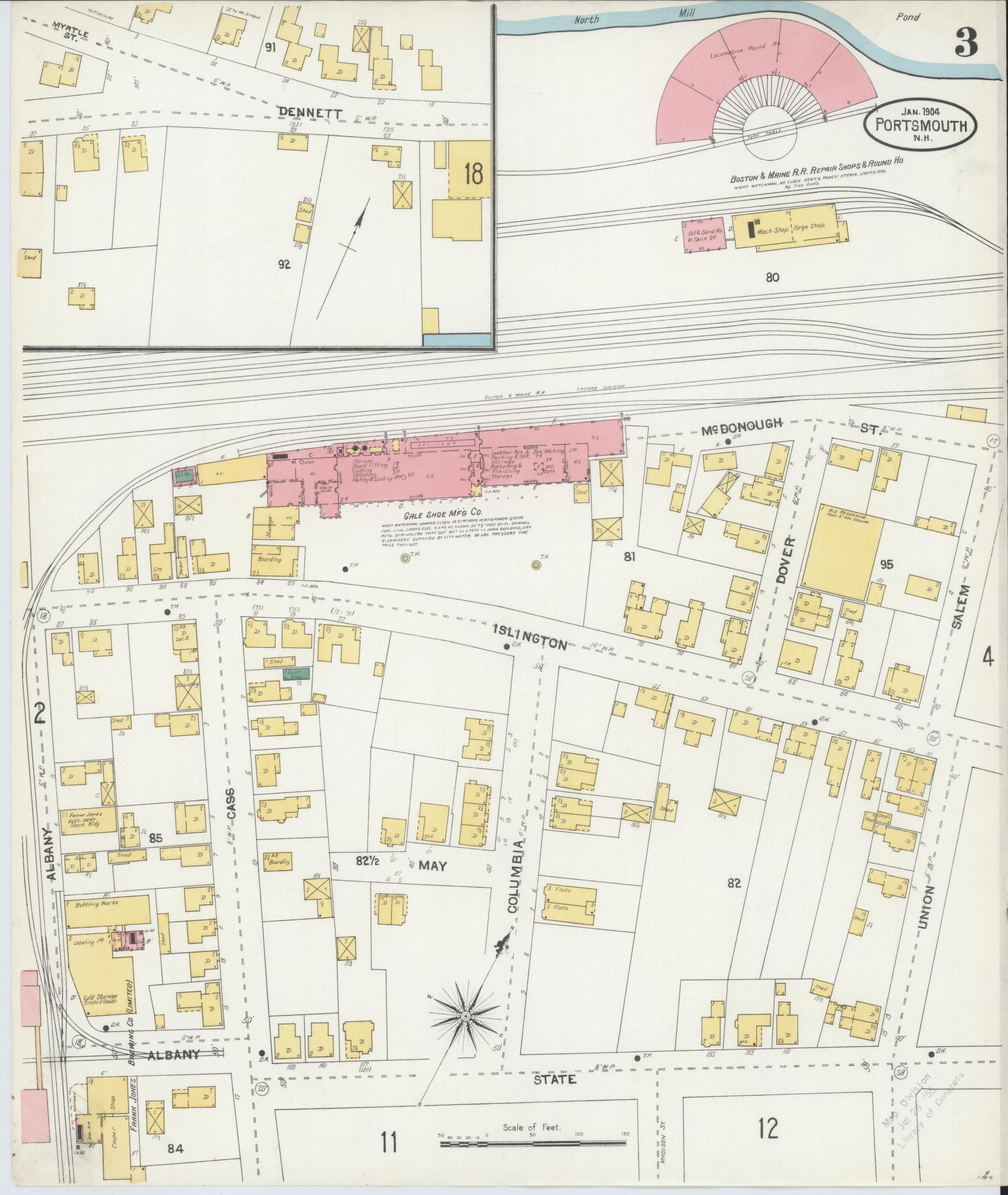 Sanborn Fire Insurance Map from Portsmouth, Rockingham County, New Hampshire (1904), Sheet #0003 - Complete Map Set gallery image, historic Sanborn map, vintage wall art, New Hampshire New Hampshire