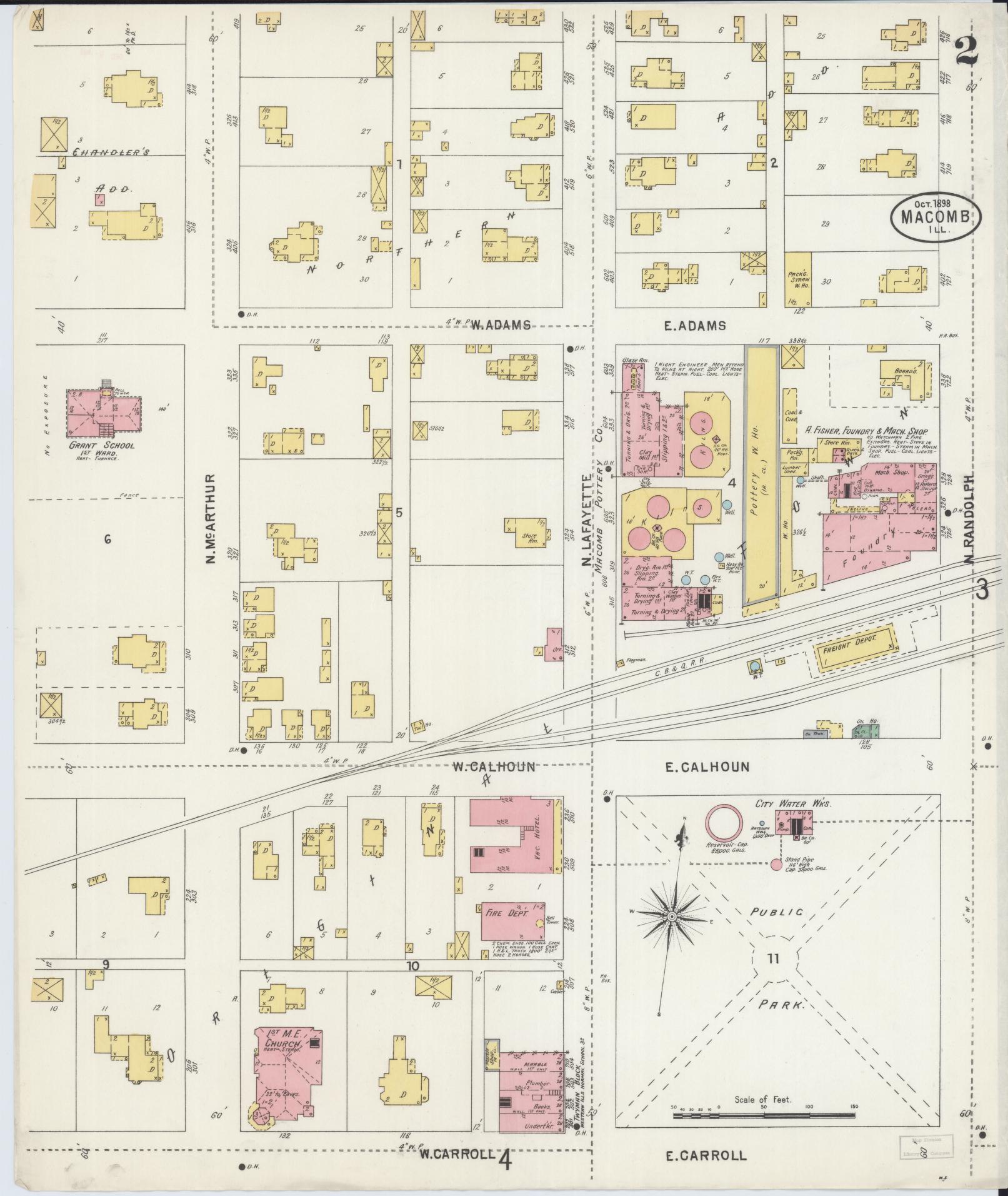 Sanborn Fire Insurance Map from Macomb, Mcdonough County, Illinois (1898), Sheet #0002 - Historic Sanborn Fire Insurance Map Print, vintage old map wall art, antique decor, genealogy gift, Illinois Illinois map