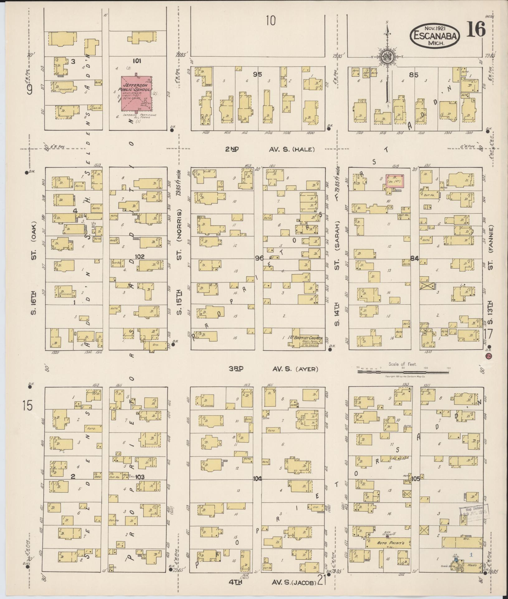 Sanborn Fire Insurance Map from Escanaba, Delta County, Michigan (1921), Sheet #0016 - Historic Sanborn Fire Insurance Map Print, vintage old map wall art, antique decor, genealogy gift, Michigan Michigan map