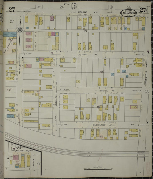 Sanborn Fire Insurance Map from Lackawanna, Erie County, New York (1950), Sheet #0027 - Historic Sanborn Fire Insurance Map Print, vintage old map wall art, antique decor, genealogy gift, New York New York map