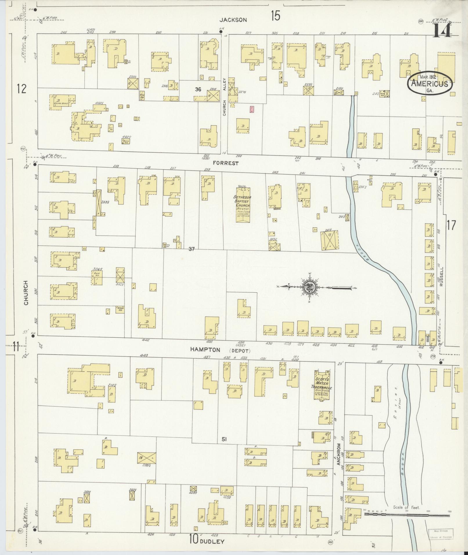 Sanborn Fire Insurance Map from Americus, Sumter County, Georgia (1912), Sheet #0014 - Complete Map Set gallery image, historic Sanborn map, vintage wall art, Georgia Georgia