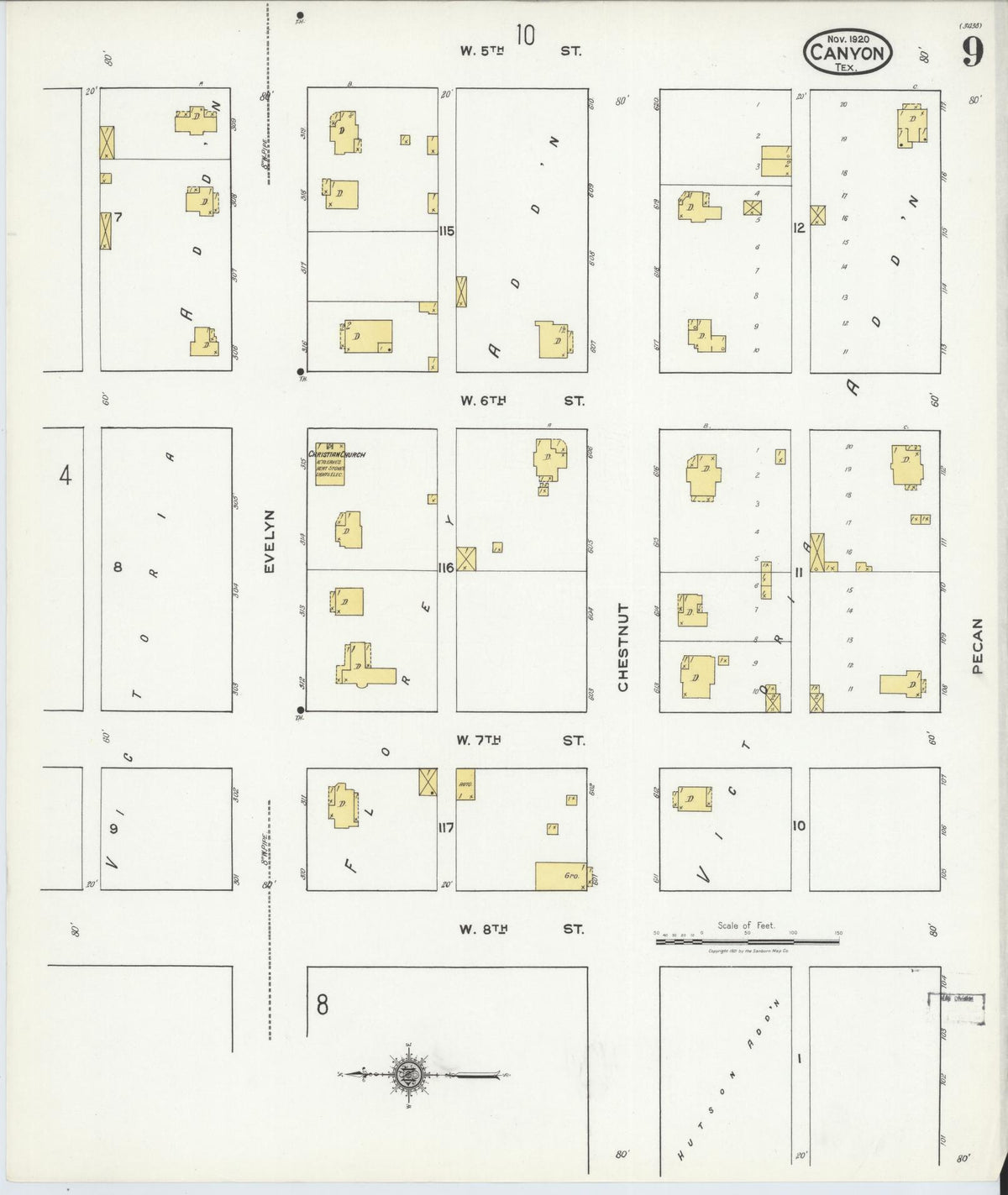 Sanborn Fire Insurance Map from Canyon, Randall County, Texas (1920), Sheet #0009 - Historic Sanborn Fire Insurance Map Print, vintage old map wall art, antique decor, genealogy gift, Texas Texas map