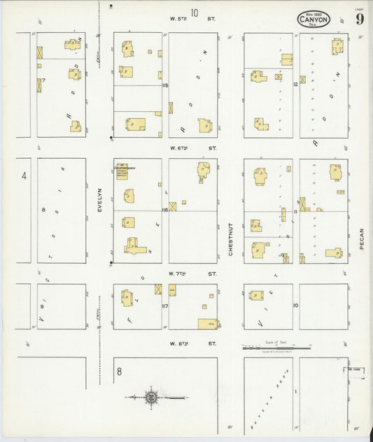Sanborn Fire Insurance Map from Canyon, Randall County, Texas (1920), Sheet #0009 - Historic Sanborn Fire Insurance Map Print, vintage old map wall art, antique decor, genealogy gift, Texas Texas map