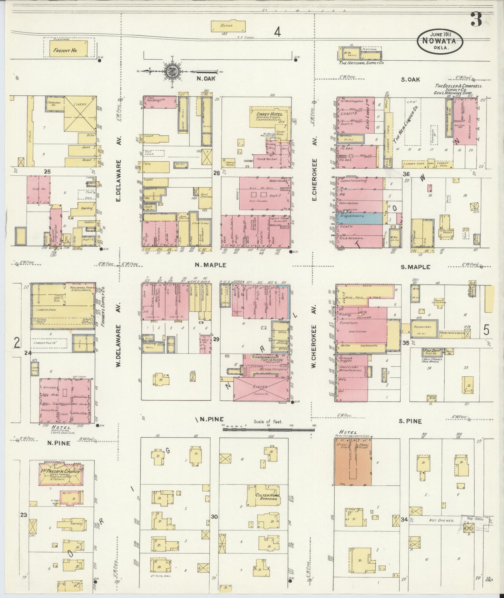 Sanborn Fire Insurance Map from Nowata, Nowata County, Oklahoma (1911), Sheet #0003 - Historic Sanborn Fire Insurance Map Print, vintage old map wall art, antique decor, genealogy gift, Oklahoma Oklahoma map