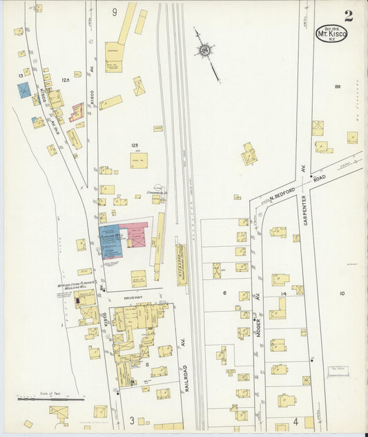 Sanborn Fire Insurance Map from Mount Kisco, Westchester County, New York (1916), Sheet #0002 - Historic Sanborn Fire Insurance Map Print, vintage old map wall art, antique decor, genealogy gift, New York New York map