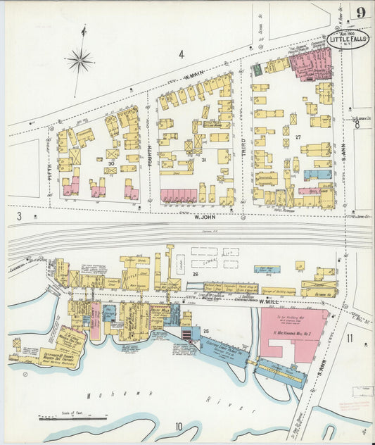 Sanborn Fire Insurance Map from Little Falls, Herkimer County, New York (1900), Sheet #0009 - Historic Sanborn Fire Insurance Map Print, vintage old map wall art, antique decor, genealogy gift, New York New York map