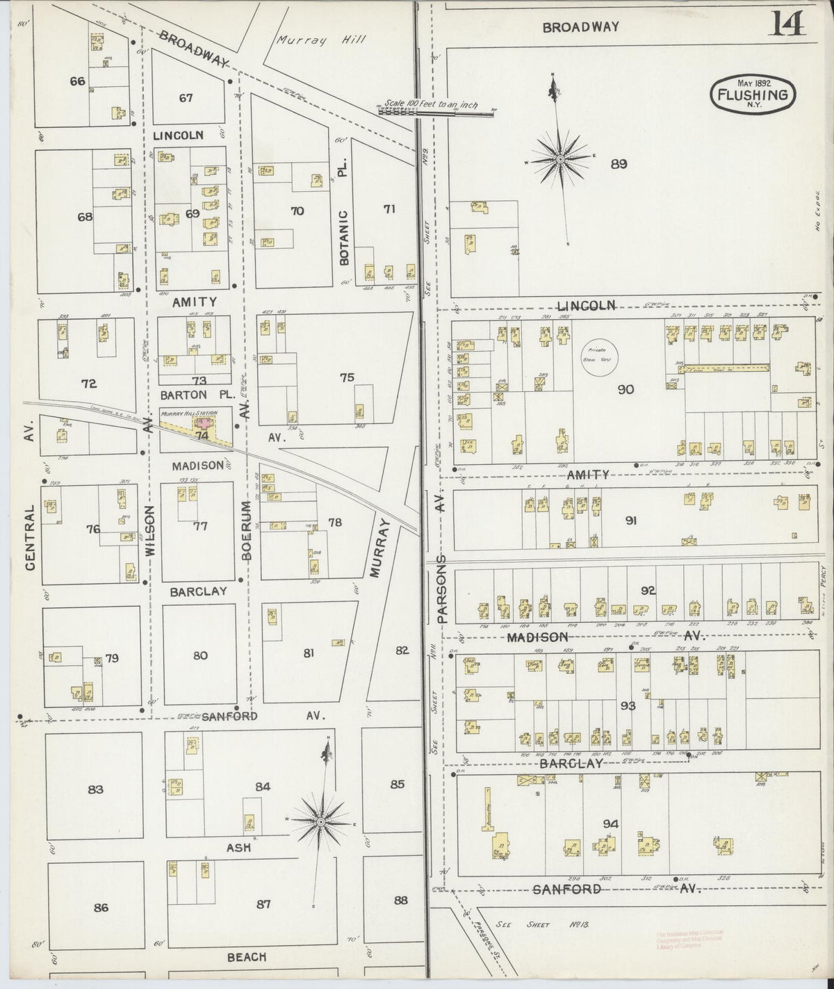 Sanborn Fire Insurance Map from Flushing, Queens County, New York (1892), Sheet #0014 - Historic Sanborn Fire Insurance Map Print, vintage old map wall art, antique decor, genealogy gift, New York New York map
