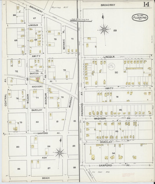 Sanborn Fire Insurance Map from Flushing, Queens County, New York (1892), Sheet #0014 - Historic Sanborn Fire Insurance Map Print, vintage old map wall art, antique decor, genealogy gift, New York New York map