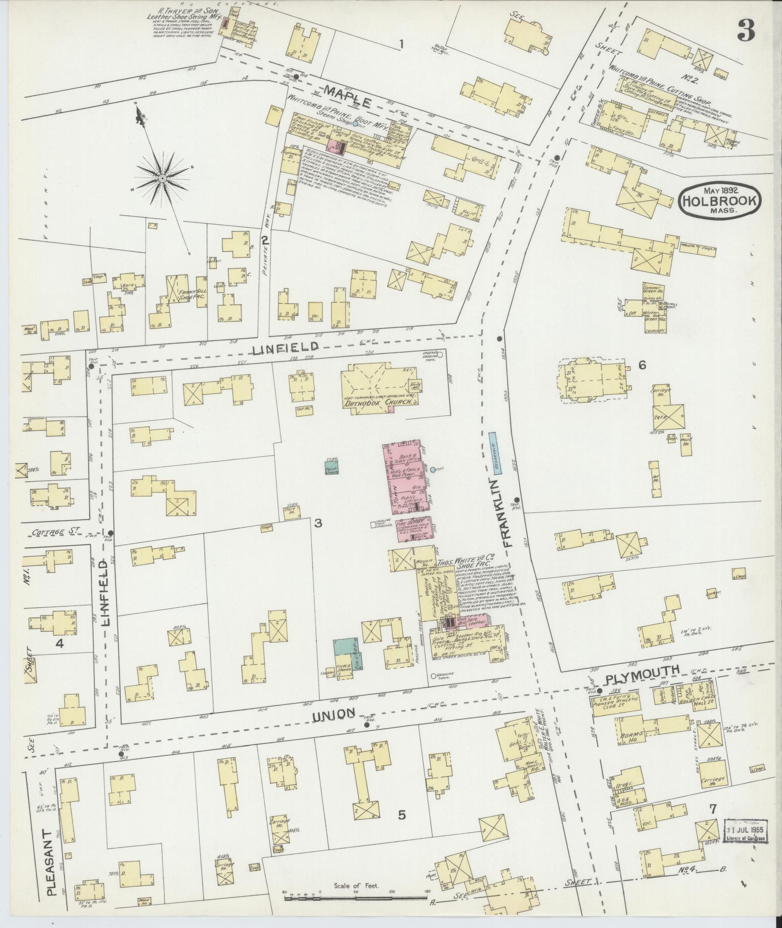 Sanborn Fire Insurance Map from Holbrook, Norfolk County, Massachusetts (1892), Sheet #0003 - Historic Sanborn Fire Insurance Map Print, vintage old map wall art, antique decor, genealogy gift, Massachusetts Massachusetts map