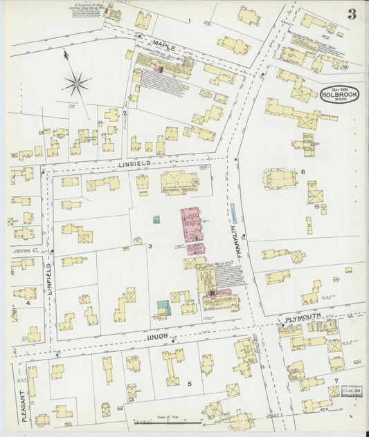 Sanborn Fire Insurance Map from Holbrook, Norfolk County, Massachusetts (1892), Sheet #0003 - Historic Sanborn Fire Insurance Map Print, vintage old map wall art, antique decor, genealogy gift, Massachusetts Massachusetts map
