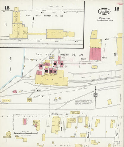 Sanborn Fire Insurance Map from Lake City, Columbia County, Florida (1924), Sheet #0018 - Historic Sanborn Fire Insurance Map Print, vintage old map wall art, antique decor, genealogy gift, Florida Florida map