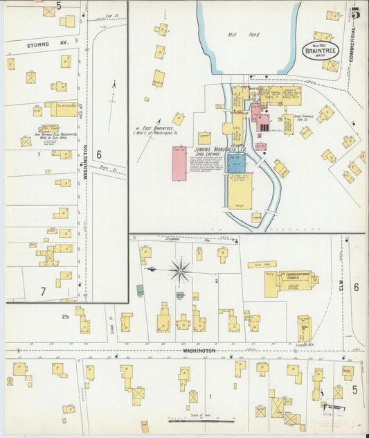 Sanborn Fire Insurance Map from Braintree, Norfolk County, Massachusetts (1901), Sheet #0005 - Historic Sanborn Fire Insurance Map Print, vintage old map wall art, antique decor, genealogy gift, Massachusetts Massachusetts map