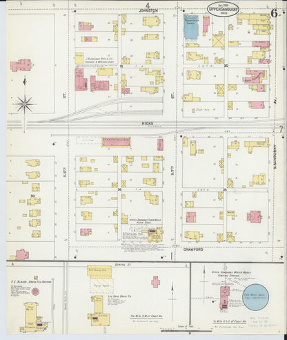 Sanborn Fire Insurance Map from Upper Sandusky, Wyandot County, Ohio (1902), Sheet #0006 - Historic Sanborn Fire Insurance Map Print, vintage old map wall art, antique decor, genealogy gift, Ohio Ohio map